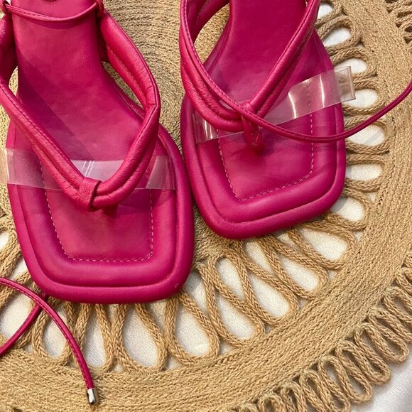 Schutz S-Meghan Mid Hot Pink Translucent Strap Ankle Lace Up Heel Sandals 7.5 - Picture 3 of 11